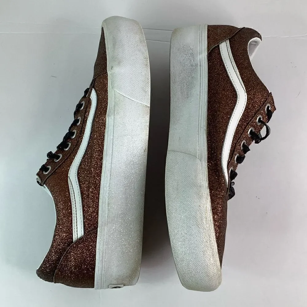 VANS Old Skool Skate Shoe Sparkle Glitter Brown Bronze Unisex Sz men 10/women 12